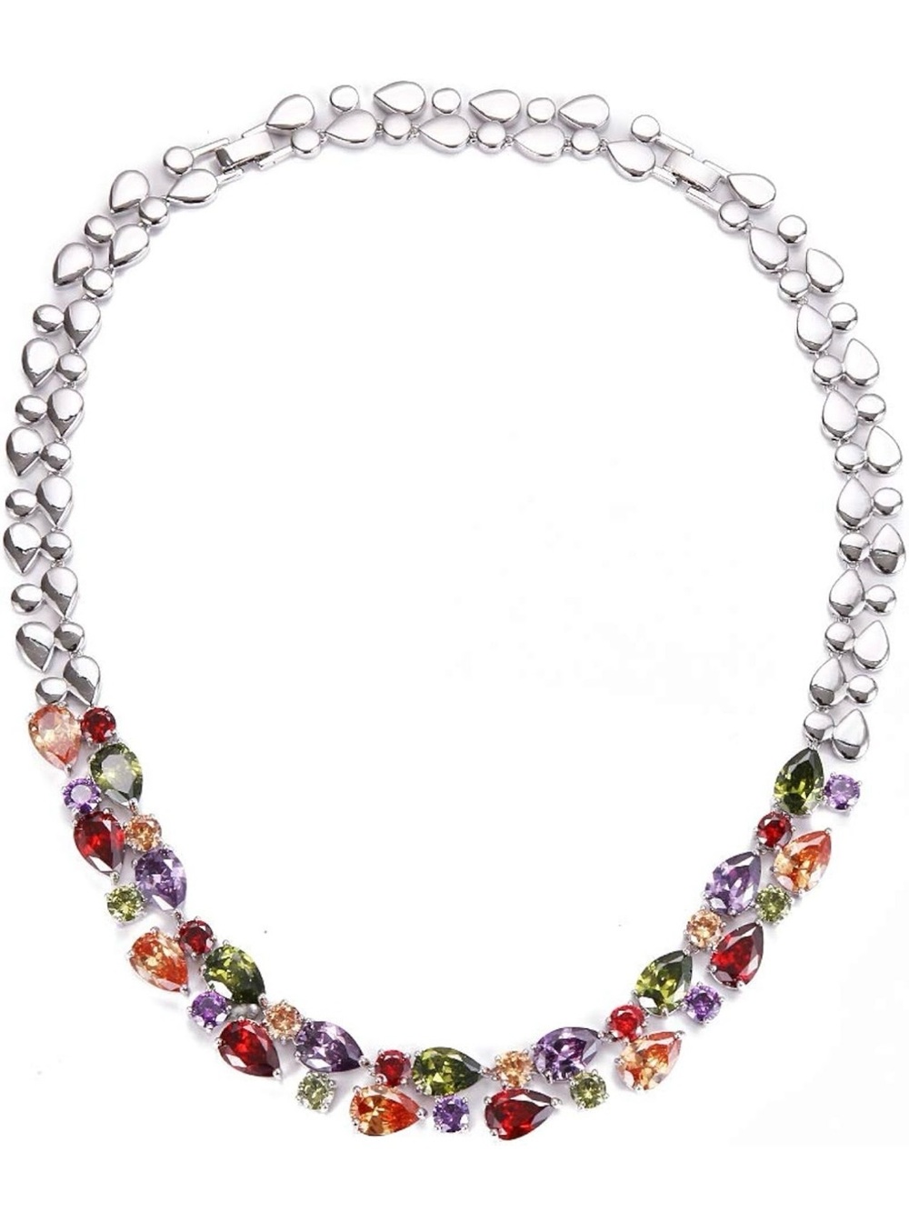 NEW Classic Multi Gemstones Silver Necklace, 17-19 Inch Adjustable Chain